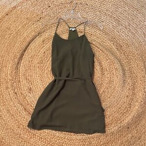 Strappy Olive Mini Dress with Waist Tie